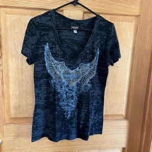 Harley Davidson, v neckline, short sleeved top